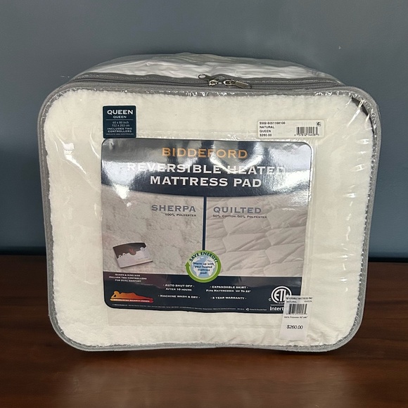 NWT Biddeford Reversible Heated Mattress Pad, Sherpa and Quilted QUEEN - Picture 1 of 5